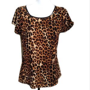 5/$55 Express lightweight polyester short sleeve blouse, animal print, S